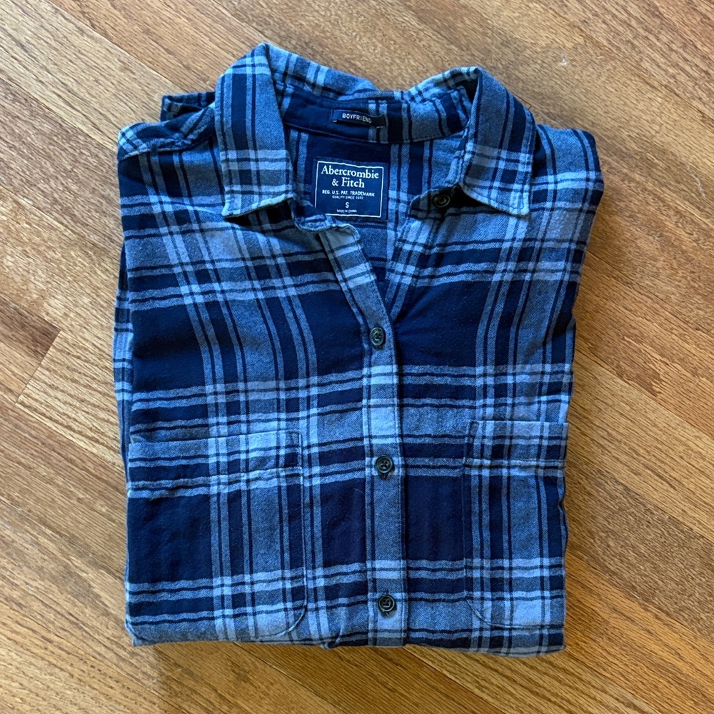 Abercrombie & Fitch Navy and Light Blue Plaid Flannel Shirt